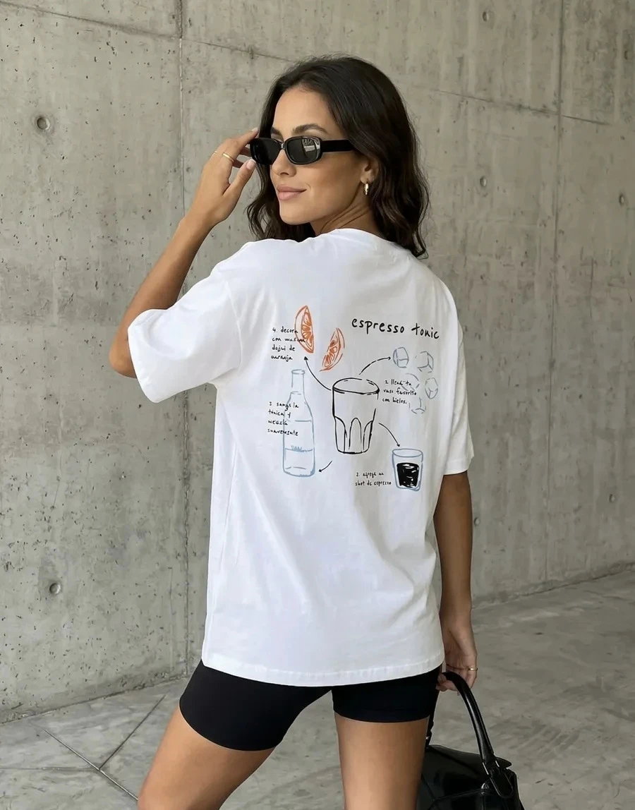 Loose Fashionable Printed T-Shirt Short Sleeve Letter Design Cotton Top Women's Summer Sweat Absorbent round Neck Tee