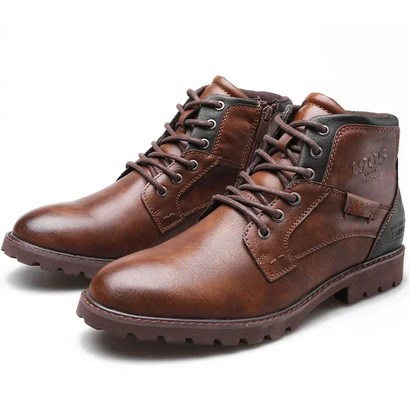 Botas de cuero Vintage para hombre, botines de alta calidad con cremallera lateral, talla grande 39-48, novedad de otoño e invierno, 2023