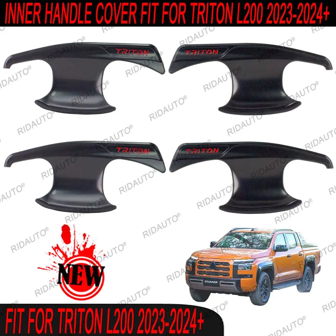 Car Door Insert For 2024 Mitsubishi Triton L200 decoration Matte Black Handle Cup Bowl Scratch Protector Protective Protection