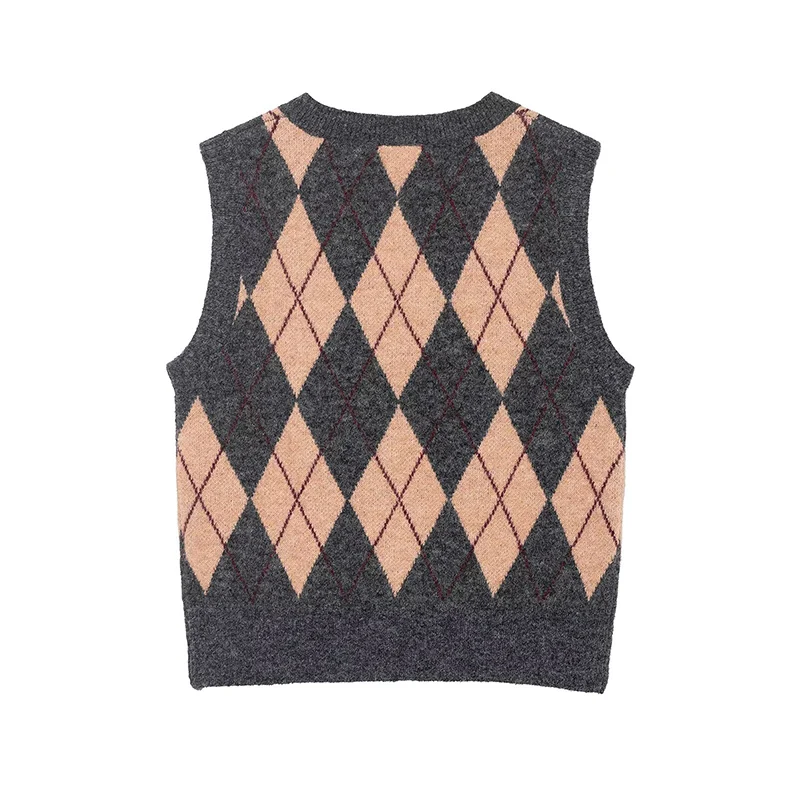Sweater Vests Women's Autumn 2025 New Diamond Plaid Knit Tops Fashion Slim Short Women's Sweater Chic Youth Pullover Vests