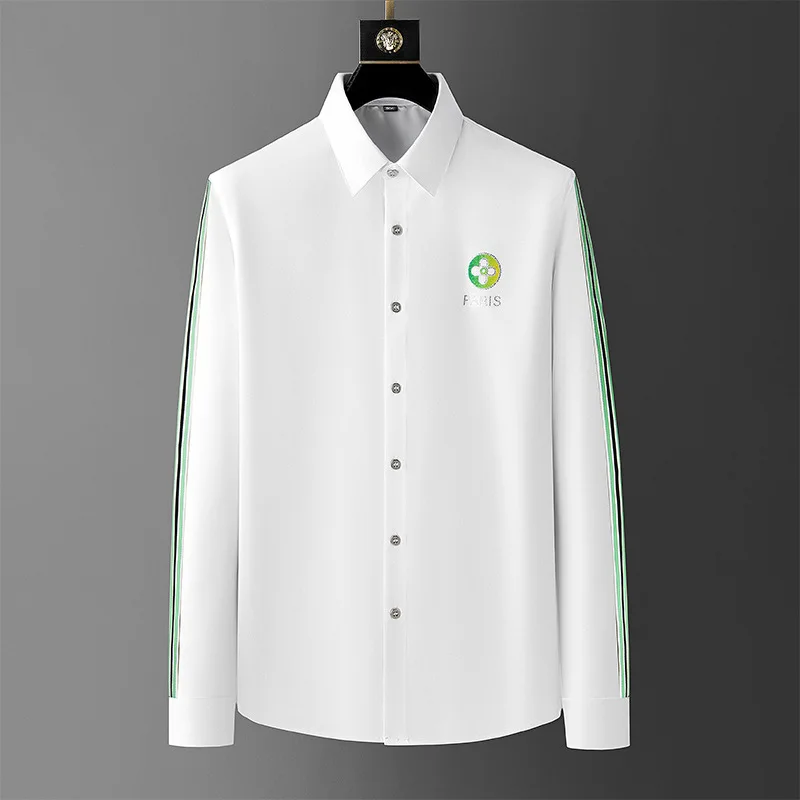 

Trendy European long sleeved shirt, men's slim fit, no iron, heavy craftsmanship diamond hot diamond men's shirt