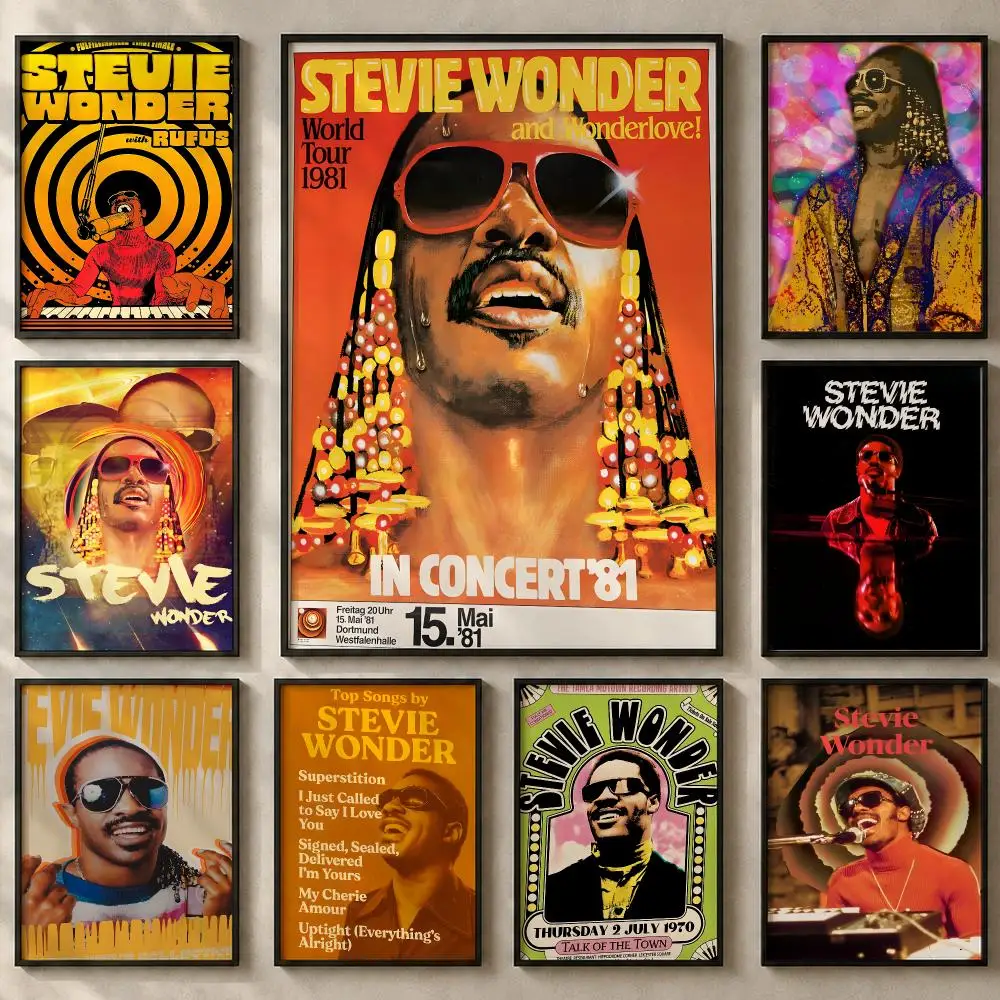 Singer S-Stevie WonderS Poster Art  Self-Adhesive No Glue Residue Wall Sticker for Home Office Nursery