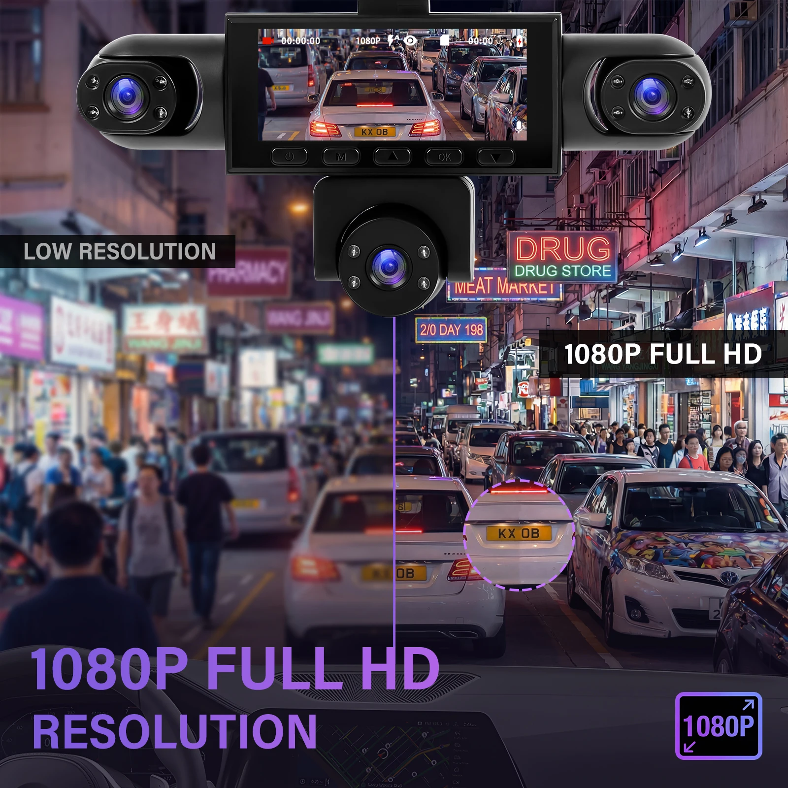 Dashcam Podofo à 5 caméras avec écran 3,16 pouces