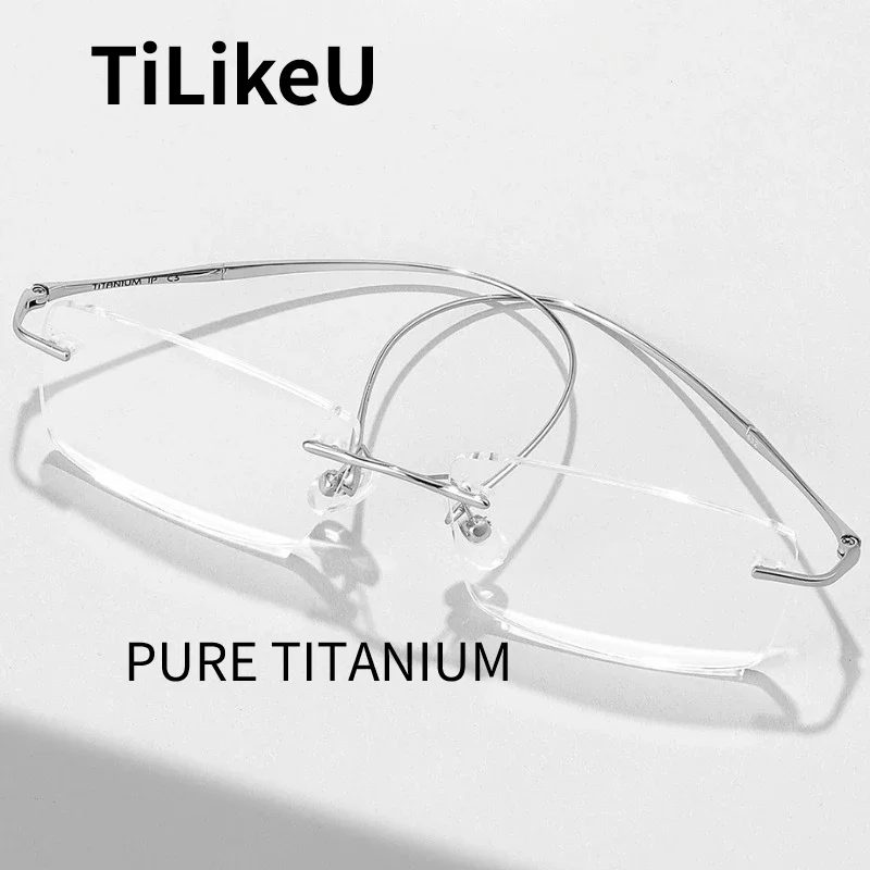 

Ultra Light Pure Titanium Rimless Glasses Frame Men Anti-blue Ray Square Frameless Eyeglasses New Women Flexible Rimless Eyewear