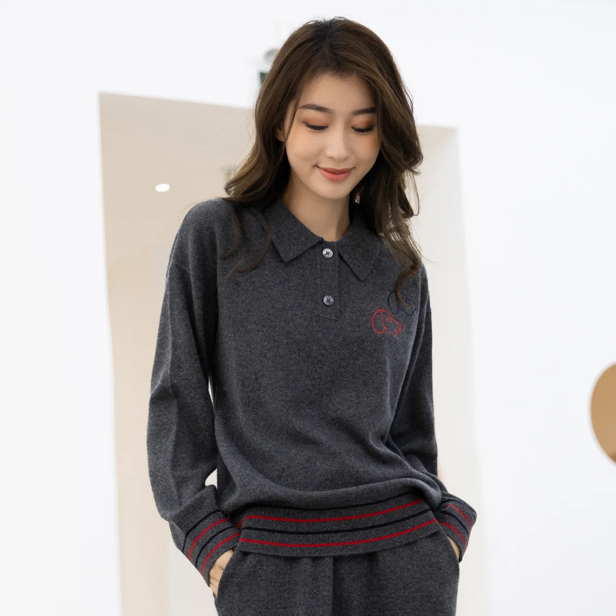 Z985 High quality luxury women's fashion brand 50% merino wool 50% cashmere polo sweater