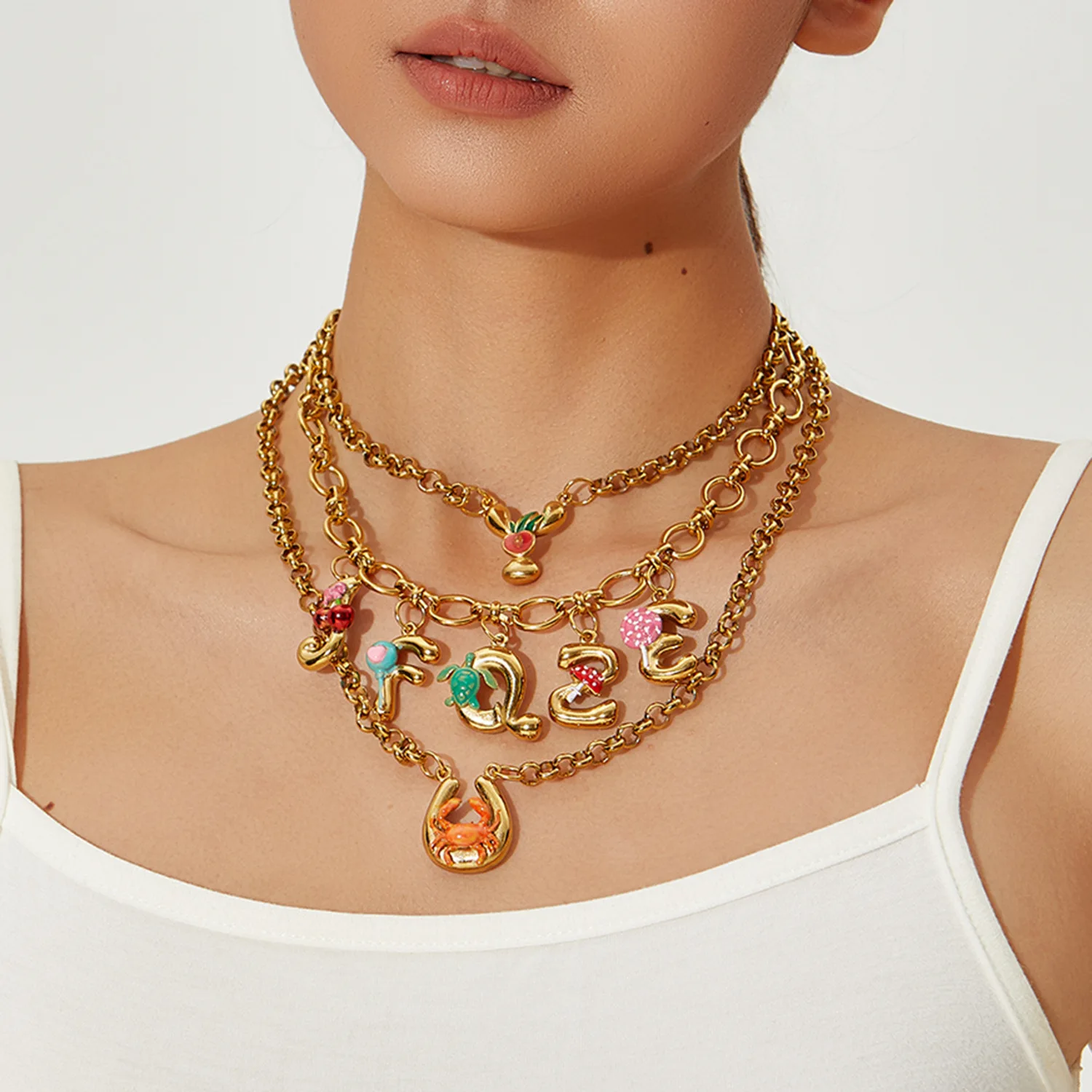 لطيف الفاكهة رسالة الأولي قلادة للنساء الفولاذ المقاوم للصدأ بالون فقاعة A-Z قلادة القلائد طوق مجوهرات هدية #1