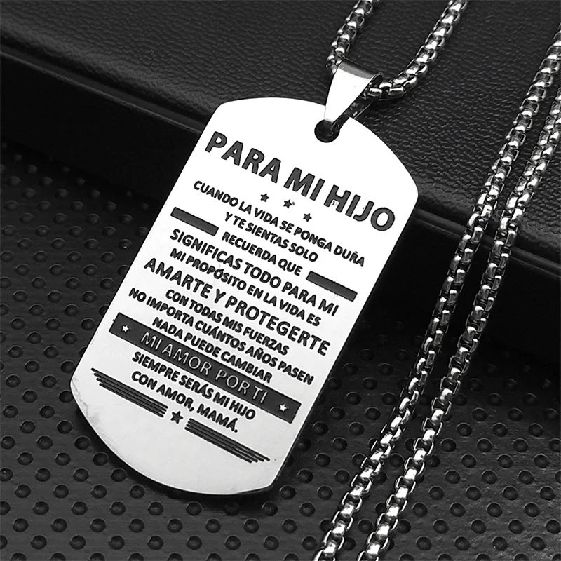 PARA MI HIJO Necklace for Man Boy Stainless Steel Silver Color to My Son Male Necklaces Chain Jewelry joyas Men Gift N3305S01