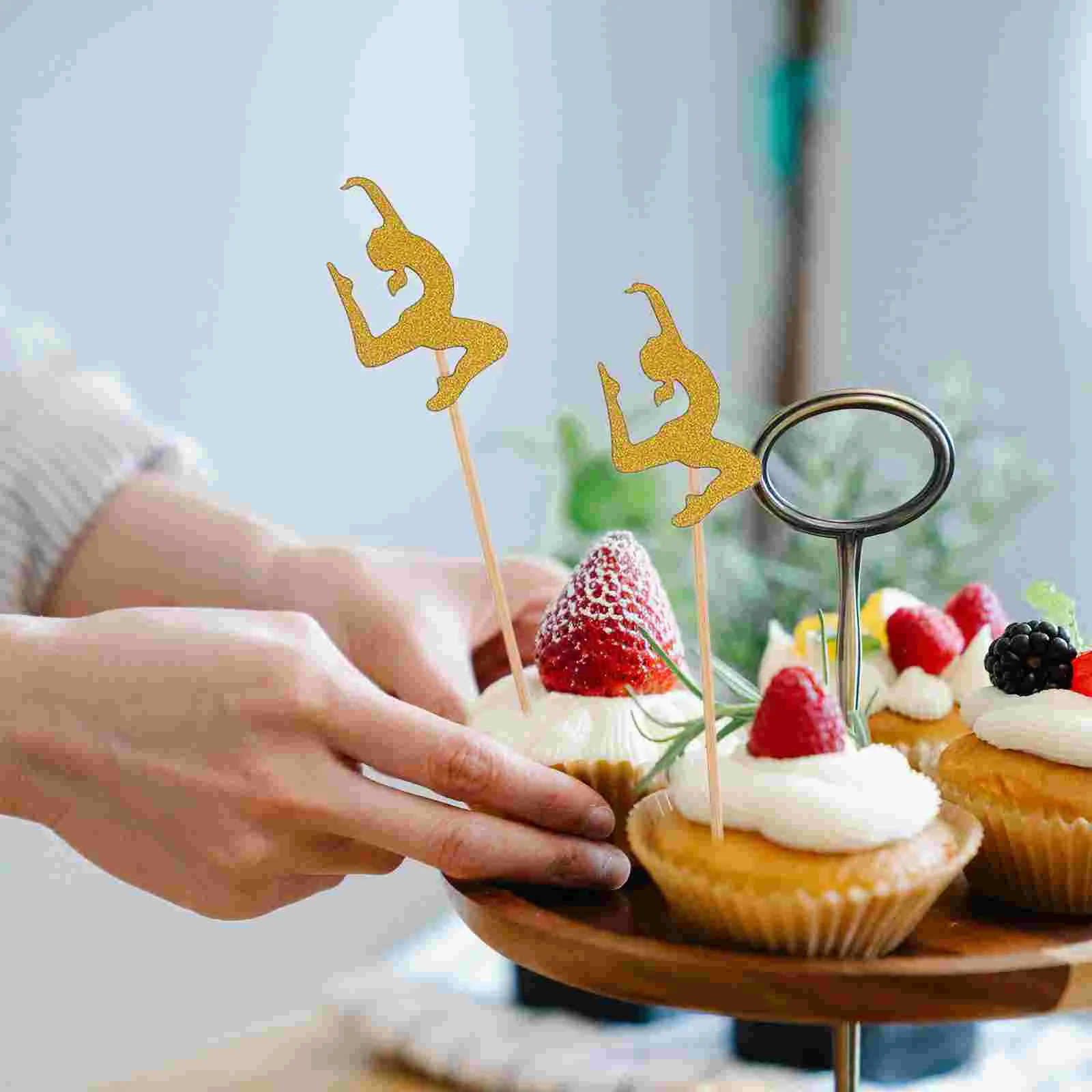 24 pçs festa bolo aeróbica cupcake toppers escolhas para aniversário ovo tart yoga tema de fitness de madeira