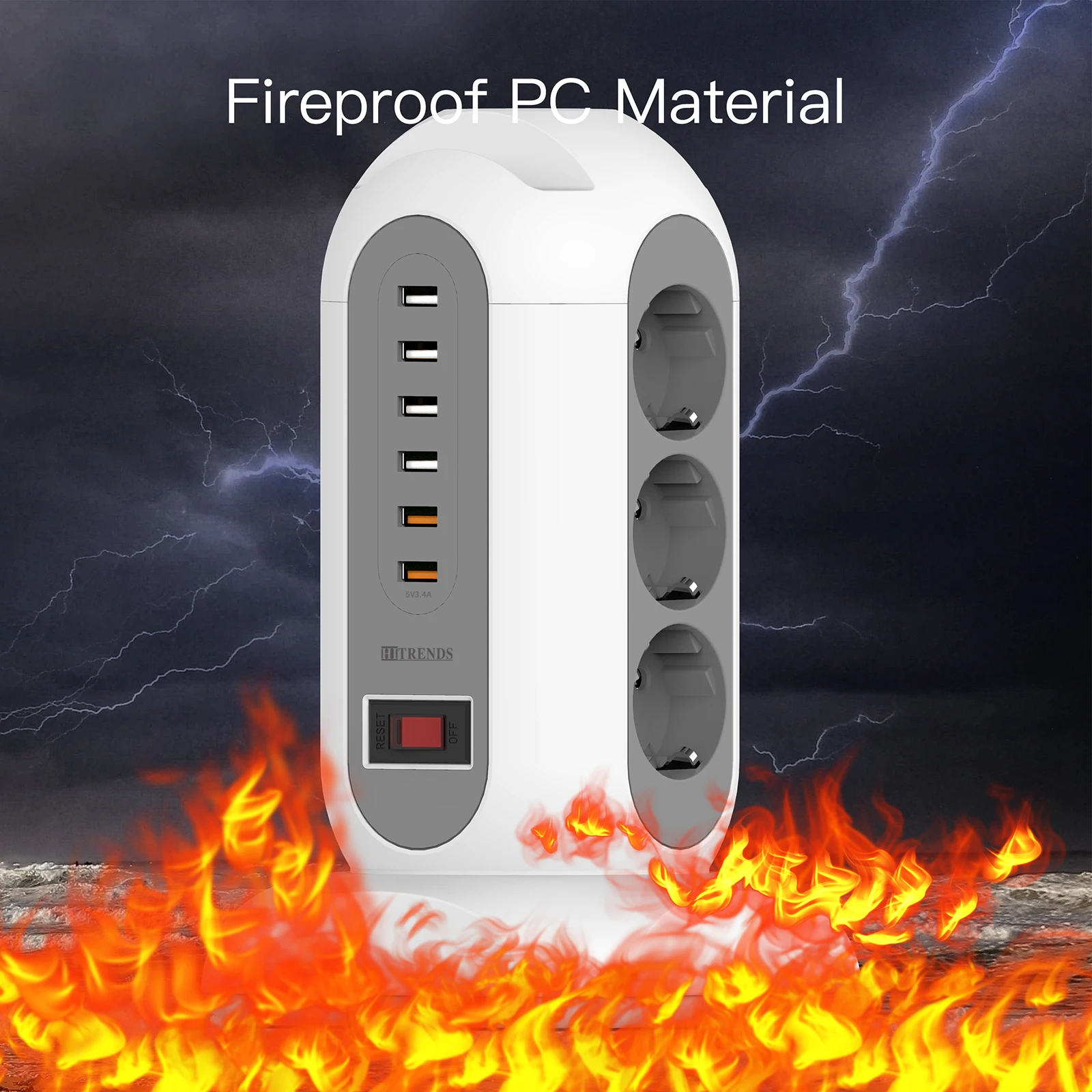 15-in-1 tower power strip 2500W, 9 sockets, 6 USB charging ports, retractable 1.8-meter extension cord expansion plug image 6