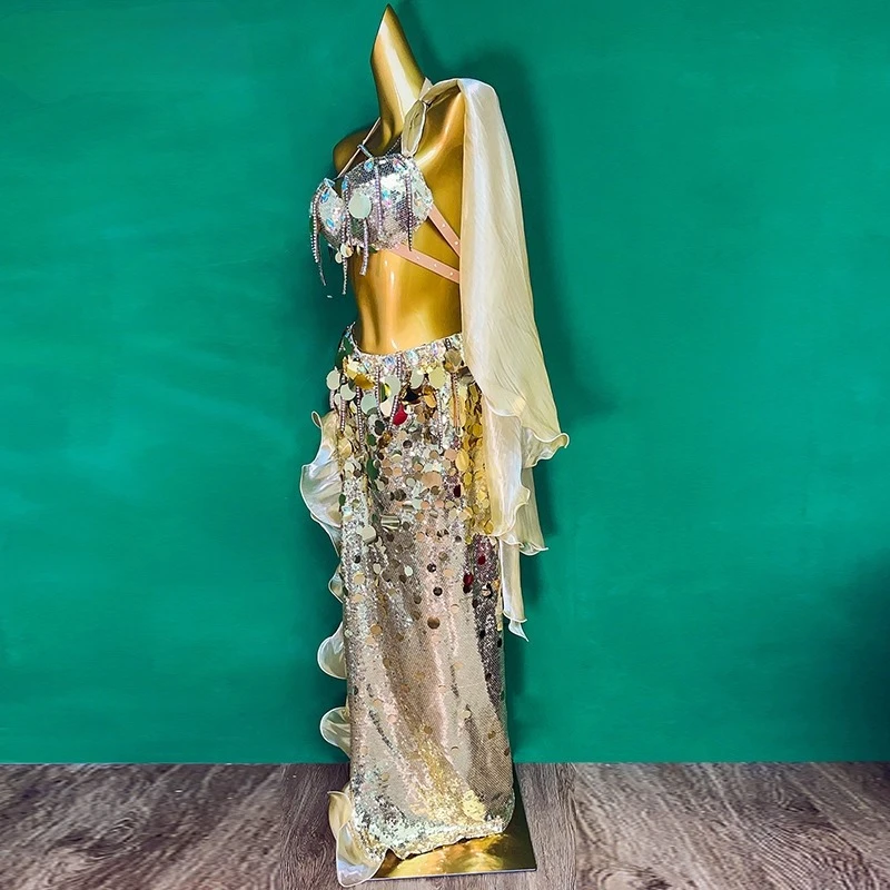 Customized Belly Dance Performance Dress Suit Set Oriental Dance Costume Practice Dress Split Skirt Indian Clothes Women