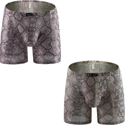 iKingsky Men's Snake Skin Pattern Long Leg Boxer Sexy Pouch Trunks Breathable Bulge Short Under Panties for Men