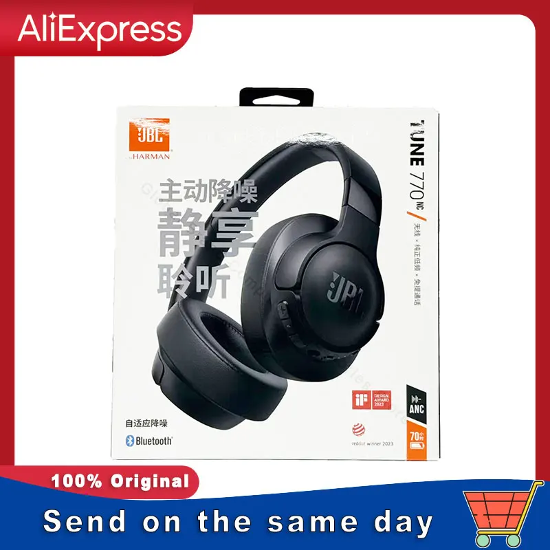 Original JBL Tune 770NC Wireless Bluetooth Over Ear Headphones Adaptive Noise Cancelling 70H Battery Foldable Lightweight
