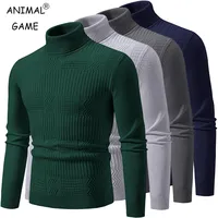 Autumn Men's High Neck Sweater Solid Color Pullover Knitted Warm Casual Turtleneck Sweatwear Woolen Mens Winter Outdoor Tops