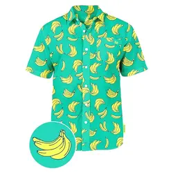 Hawaiian shirt button T-shirt fruit pattern printed banana 3D printed outdoor street short-sleeved button clothing fashion