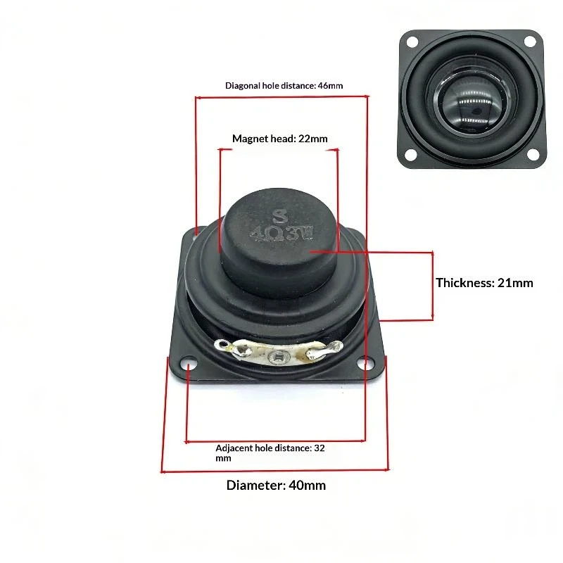 【C】1Pcs Full Frequency Speaker 40mm Internal Magnetic Speaker 16 Core 3W Square Bluetooth Speaker