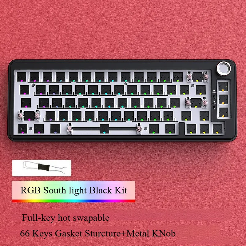 

Комплект MATHEW YG65 Трехрежимная беспроводная механическая клавиатура с ручкой 66-клавиш RGB Индивидуальная прокладка с возможностью горячей замены для игр или офиса
