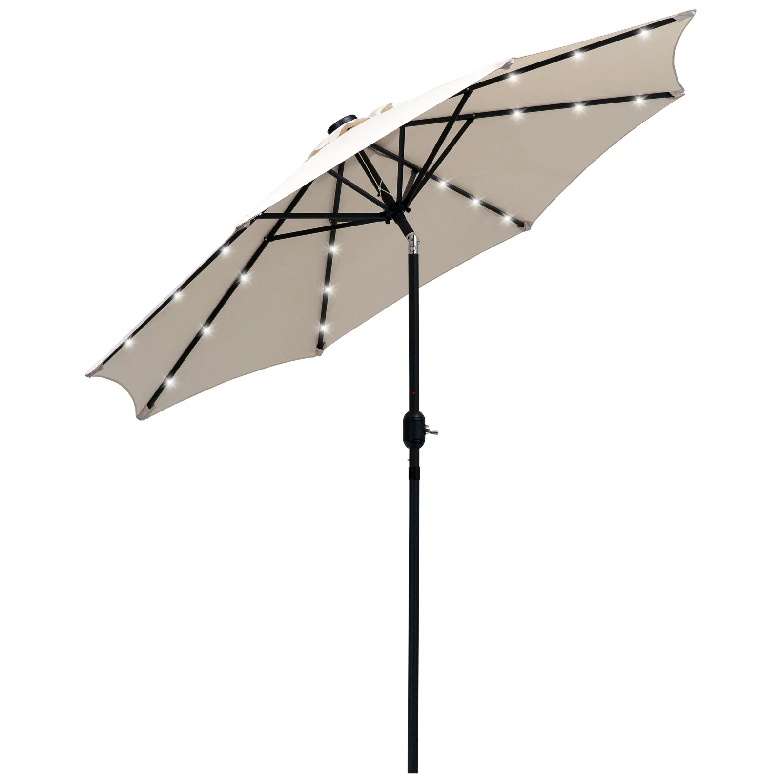 Outsunny Sombrilla de Jardín Ø268x238 cm con 24 Luces LED Solar Crema
