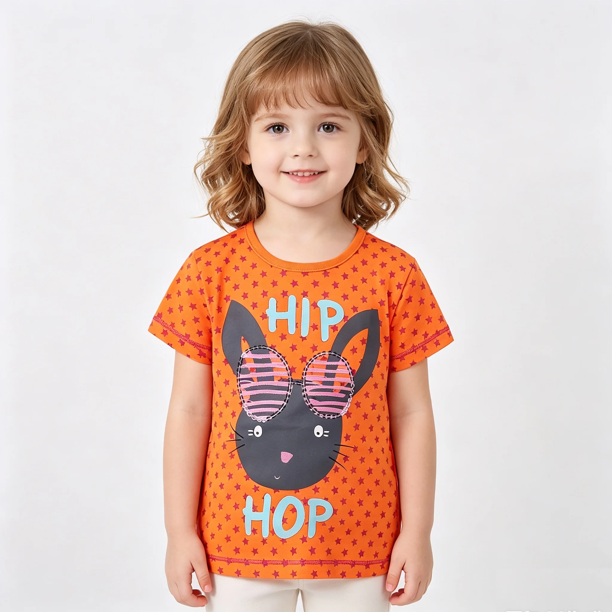 Summer Baby Girl T-Shirts Hip Hop Rabbit Short Sleeve Girl's Tops Children T-Shirt Infant Tops Outfits Cotton Jersey Jumper