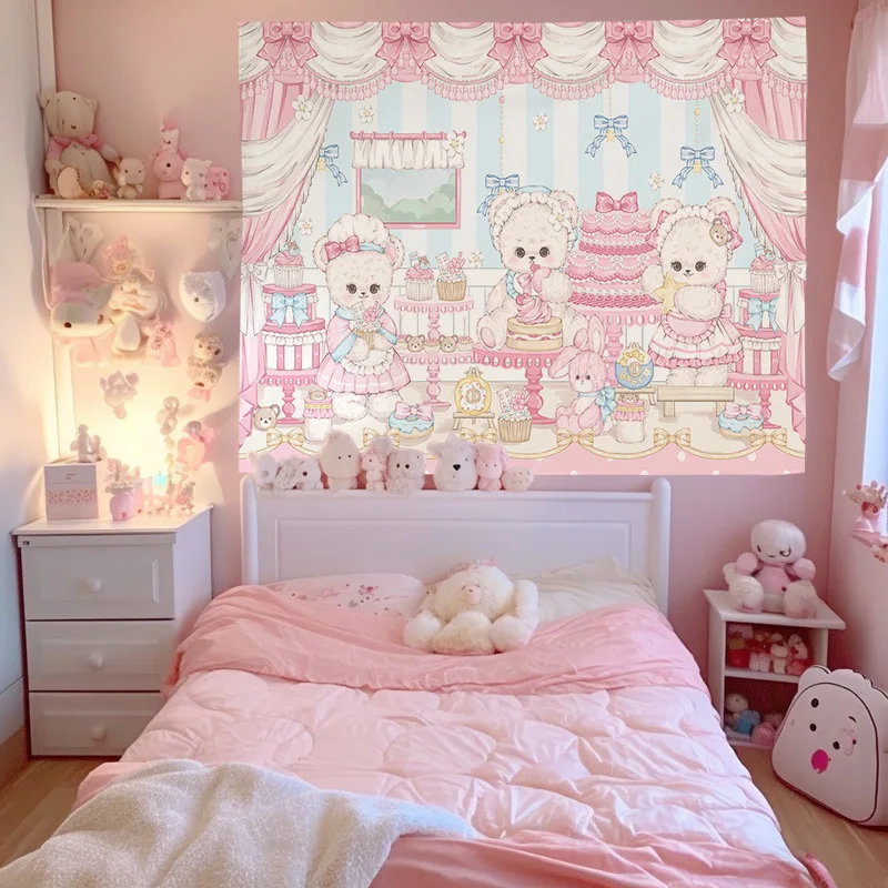 Sanding Valance Hanging Fabric Tapestry Bedroom High Quality Cute Home Decoration Background Pink Curtains Kawaii Lolita Girl