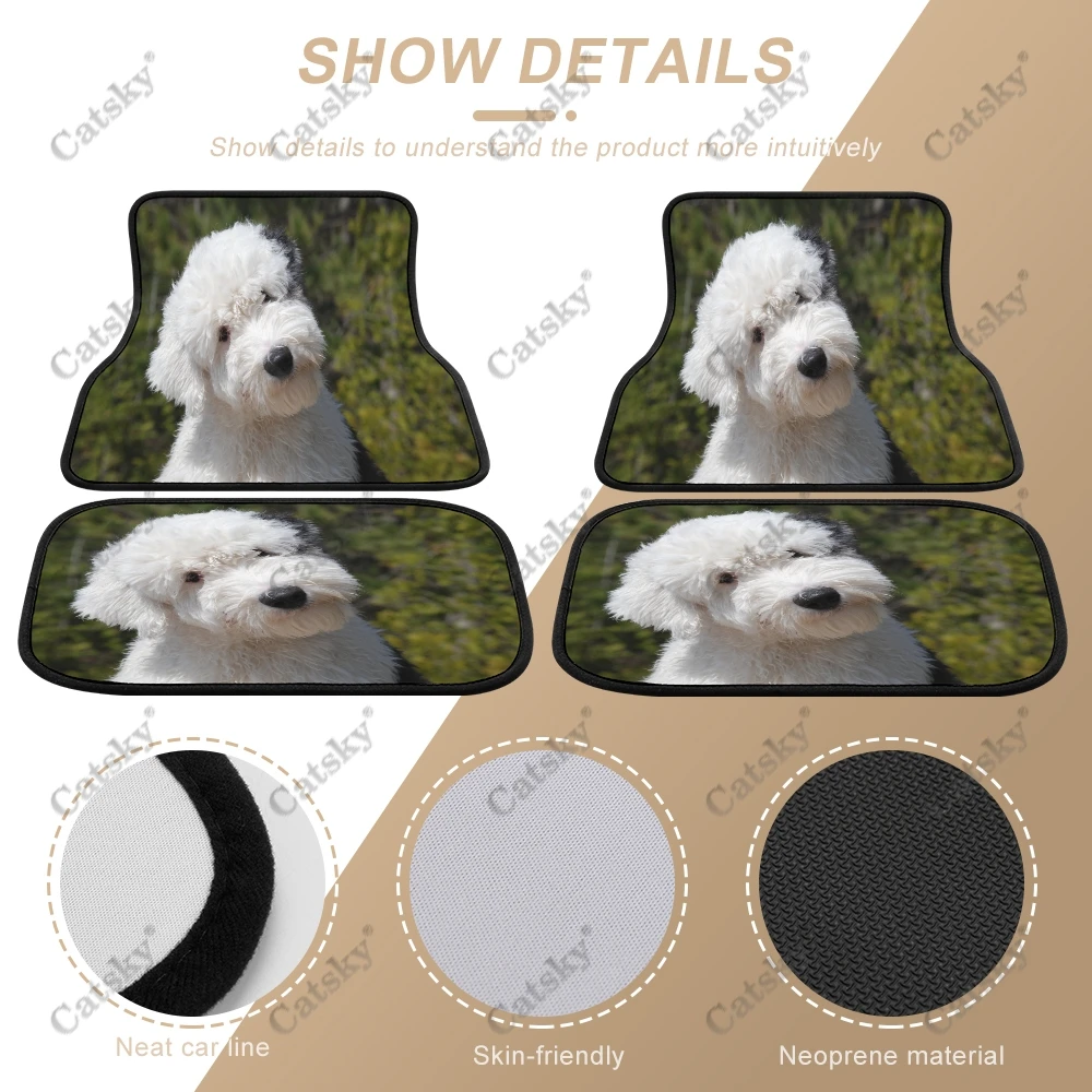 Old English Sheepdog Car Floor Mat Vintage Carpet Anti-Slip Rubber Mat Pack of 4 Auto Accessiores for Car SUV Van