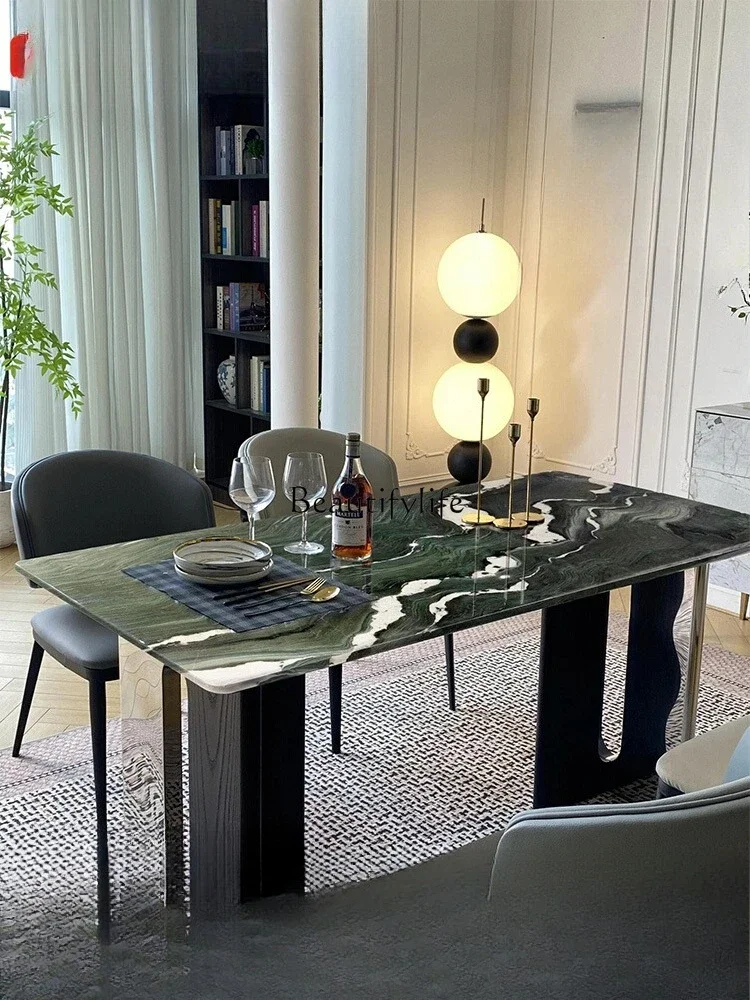 

FG28Natural marble dining table Modern simple home solid wood high-end dining table