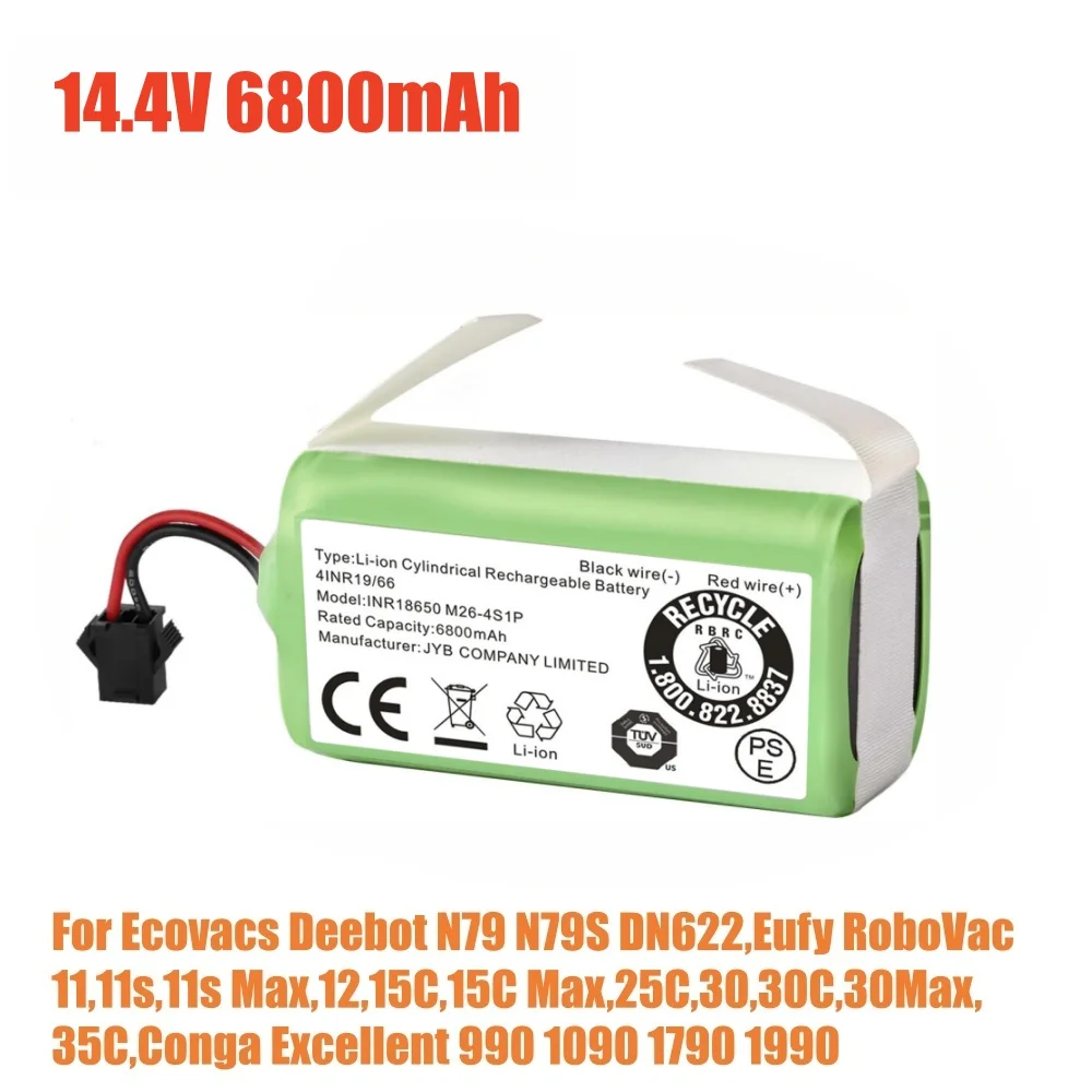 

New 14.4V 6800mAh Replacement Battery for Conga Excellence 950 990 1090 1790 1990 Deebot N79S N79 DN622 Eufy Robovac 11S 11 30C