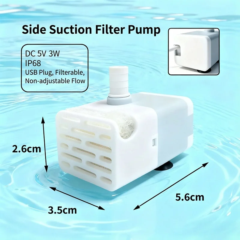 USB Home Silent Mini Submersible Water Pump - Fountains, Waterfalls, Recirculating Bottom-Suction Pump