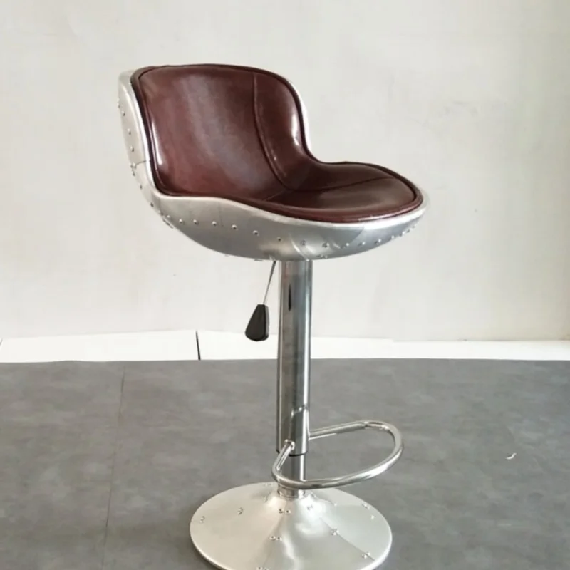 Lifting rotating bar stool retro industrial aluminum leather high chair bar chair