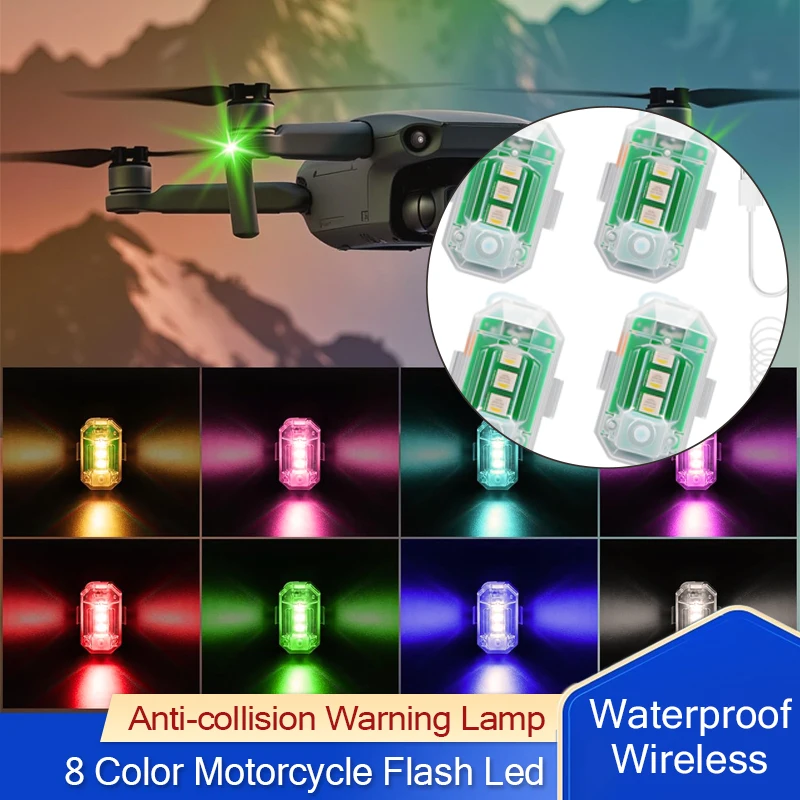 

Strobe Lights Remote 8Color Motorcycle Flash Led Anti-collision Warning Lamp Waterproof for Car Drone Motorcycle Aircraft Bike