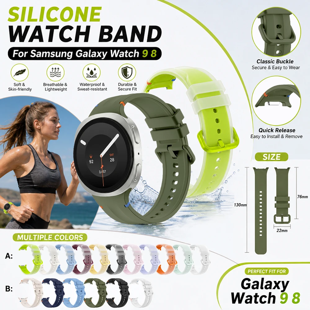 Komfortables Wasserdichtes Silikon-Sportarmband für Samsung Galaxy Watch 9 8 40mm 44mm, Klassisches Armband für Galaxy Watch 8 Classic 46mm