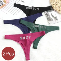 2Pcs/Set Sexy Custom Thong DIY Crystal Letter Name Women Soft Underwear Solid G-String Personalize Panties T Back Lingerie Tanga