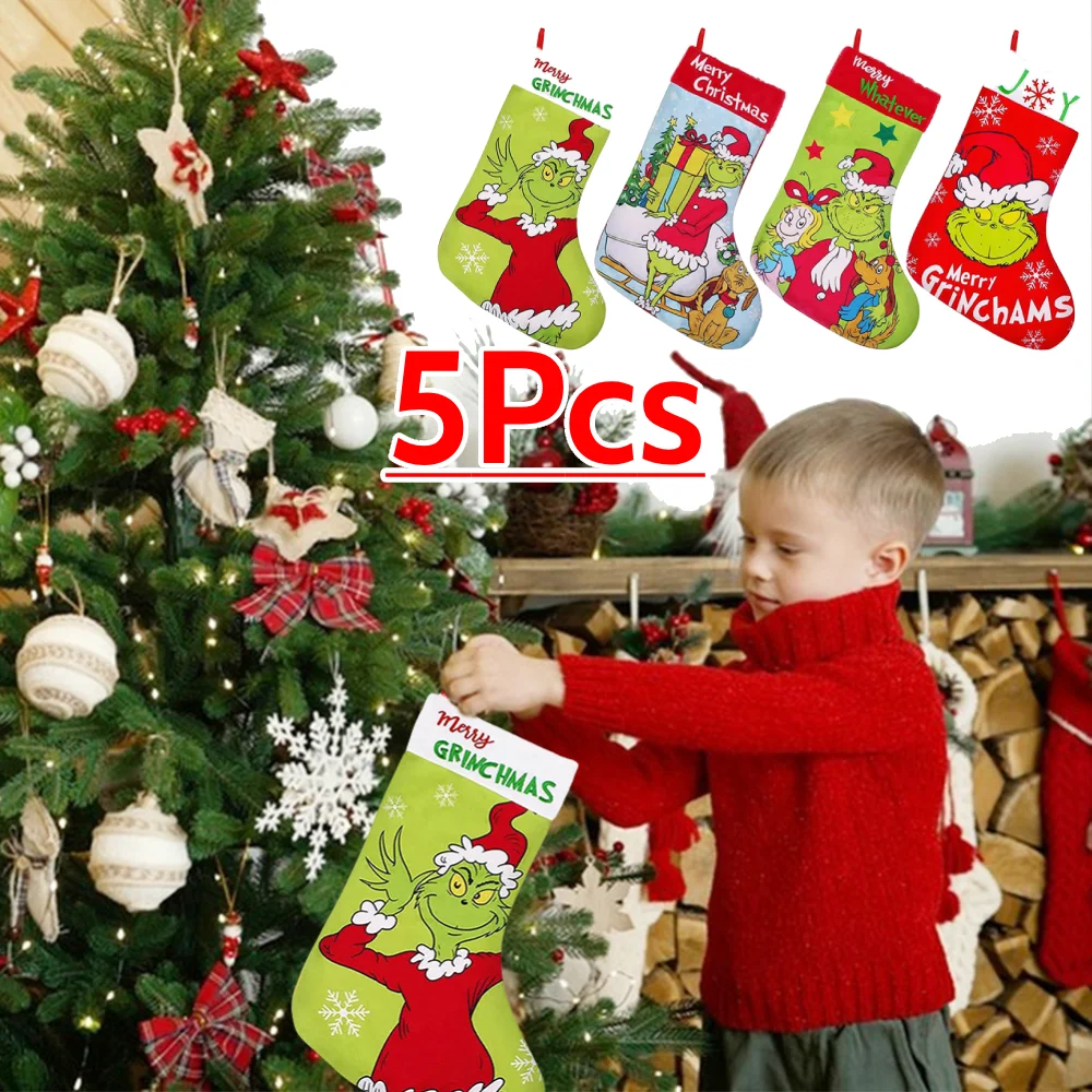 5Pcs Christmas Stocking Cute Christmas Tree Ornaments Funny Xmas Stocking Holder Candy Gift Socks Xmas Indoor Decorations