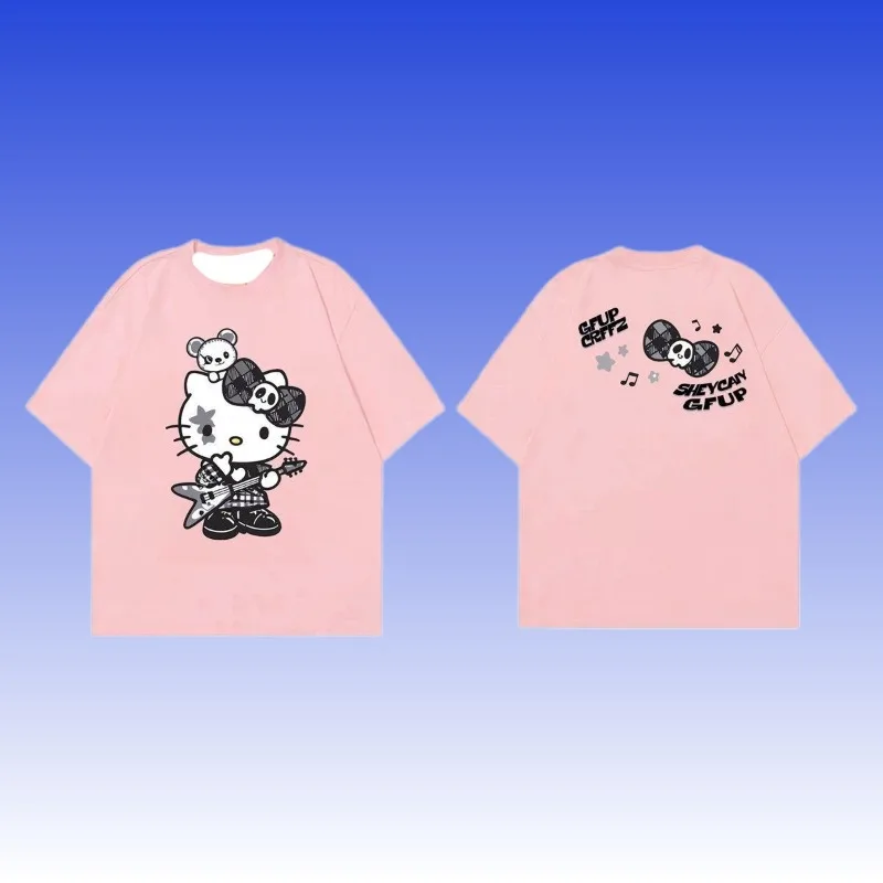 

MOTO-2025 Summer New Kawaii Women's T-shirt HelloKitty Printed Casual Versatile T-shirt Breathable Short Sleeve Top