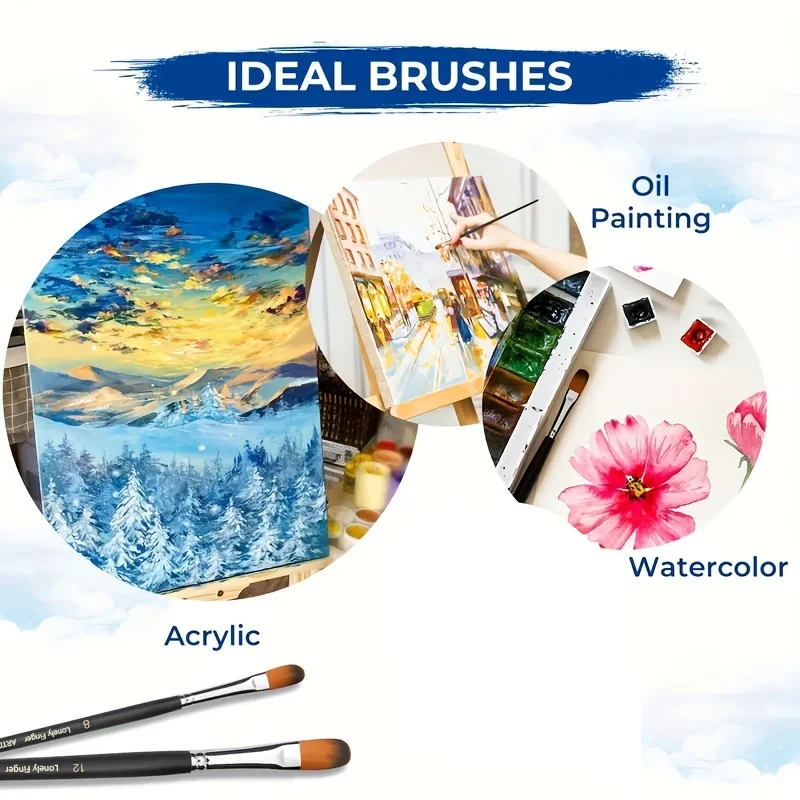9pcs Artist Filbert Paint Brushes Set, Professional Filbert Brushes Long Handle for Acrylic Oil Watercolor Gouache Painting Kits