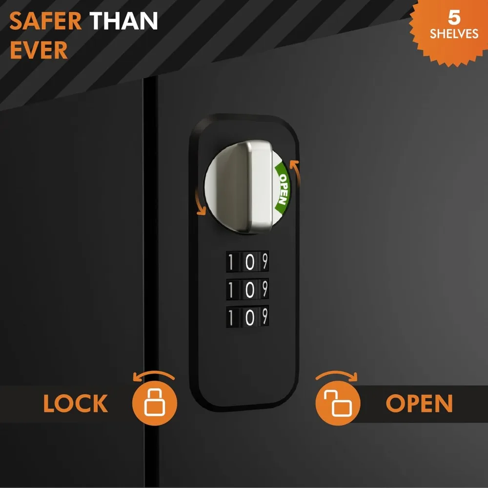 Запирающийся металлический шкаф для гаража с дверцами и полками |   71-дюймовый запираемый шкаф для инструментов |   Металлические шкафы для офиса, дома, школа