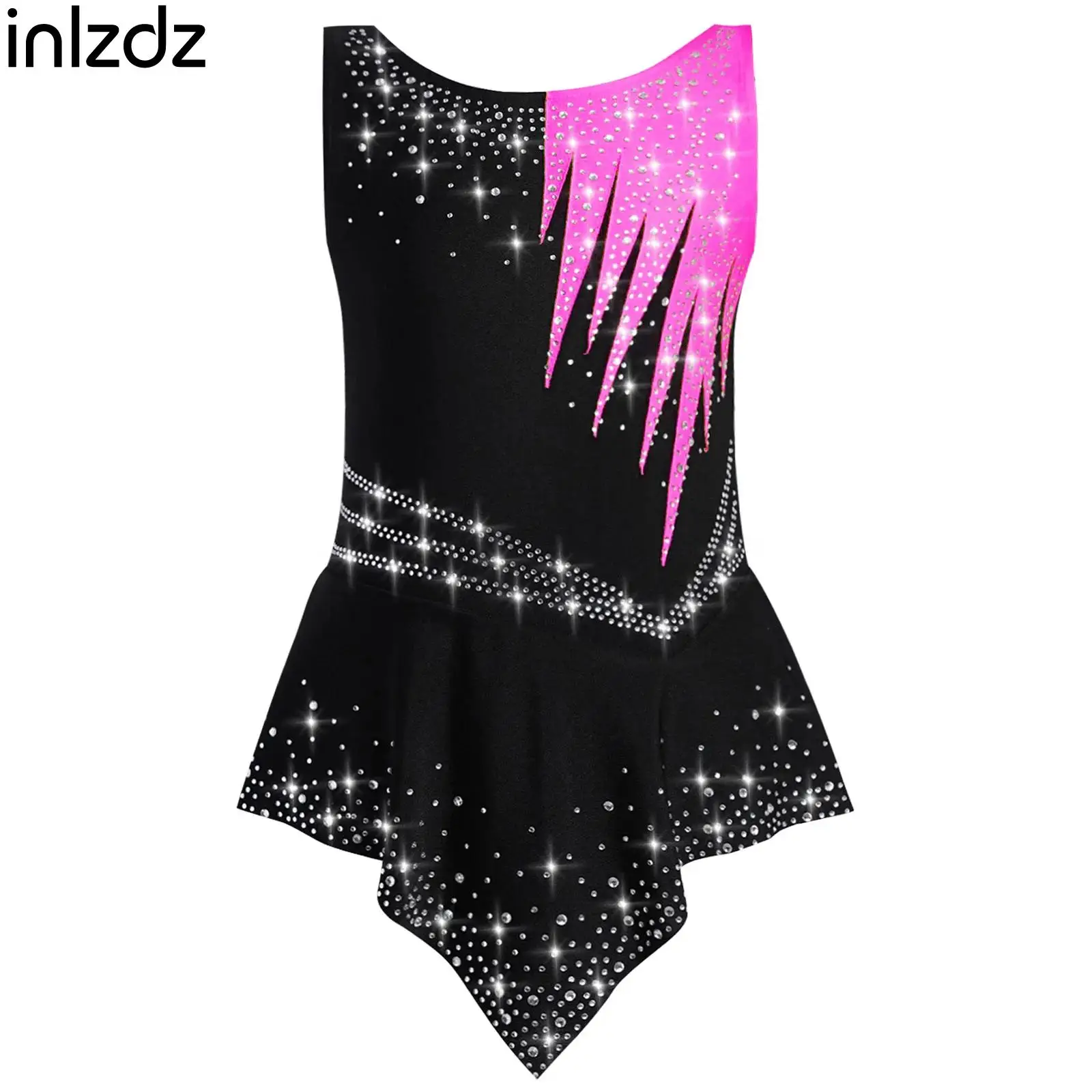 

Kid Girl Acrobatics Gymnastics Leotard Shiny Rhinestones Tutu Dress Sleeveless Leotard Bodysuit for Ballet Dance Figure Skating