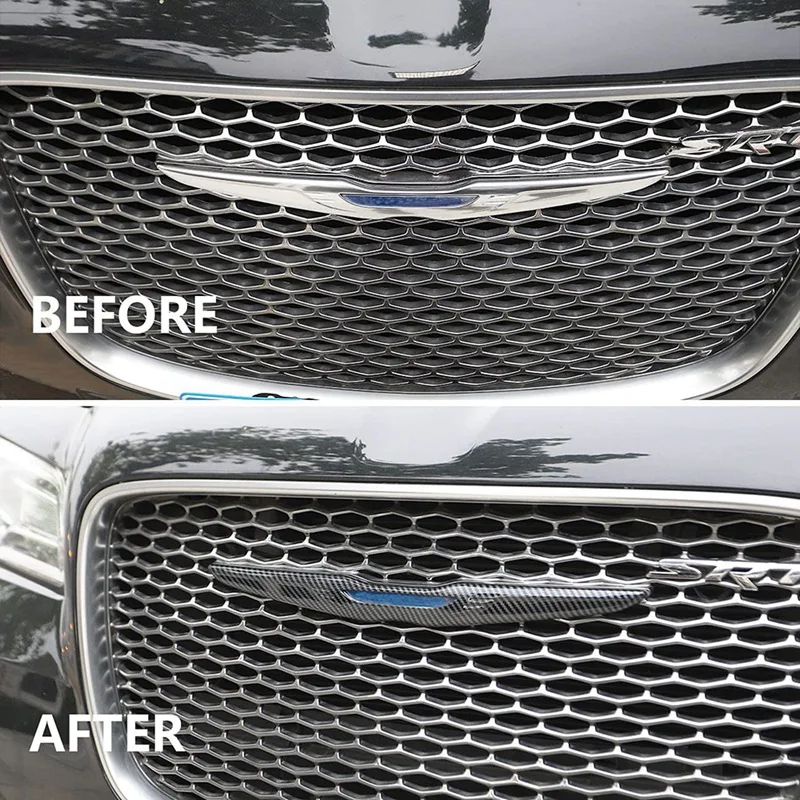 Front Bumper Grill Grille Cover Molding Trim For Chrysler 300C 2015-2021 Accessories ,ABS Carbon Fiber