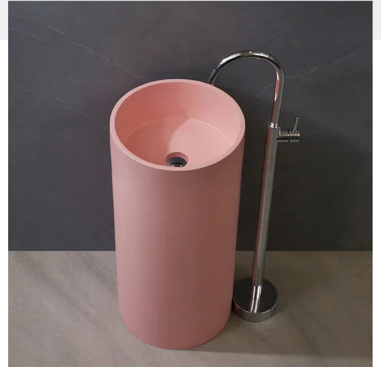 Nordic pink column basin artificial stone integrated floor washbasin wash basin Morandi series