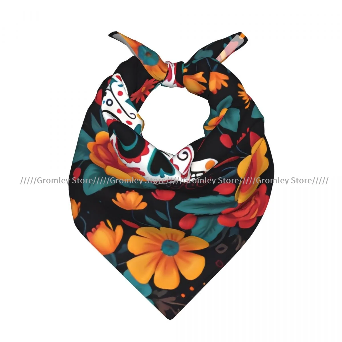 

Skull Surrounded By Flowers Square Scarf Ladies Casual Head Neck Wrap
