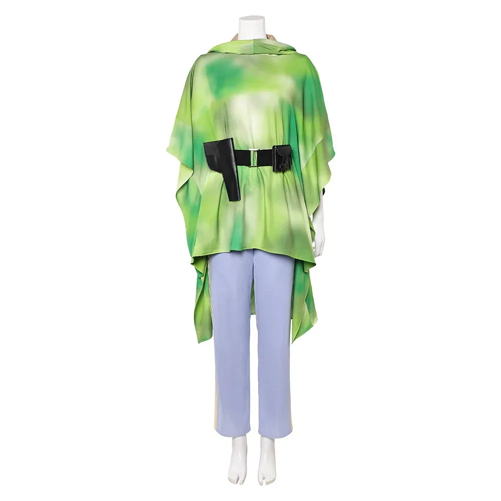 Sternenkrieg Leia Green Fighter Cosplay Green Cloak Light Blue Dress Costume Full Set Alderaan
