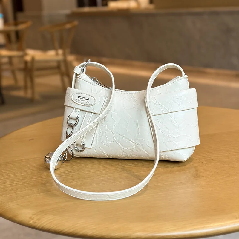 

2025 Womens Underarm Chain Bag Stylish Handheld Shoulder Purse Textured Crossbody Bag Fashionable Niche Handbag