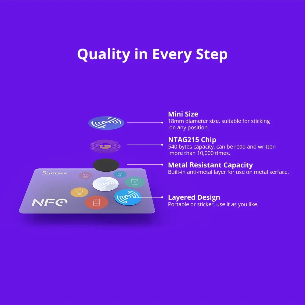 SONOFF NFC Tag 215, chip 540 bajtów, inteligentne tagi, skróty automatyzacyjne, dotknij do wyzwalacza inteligentnej sceny, kompatybilny z telefonami z obsługą NFC