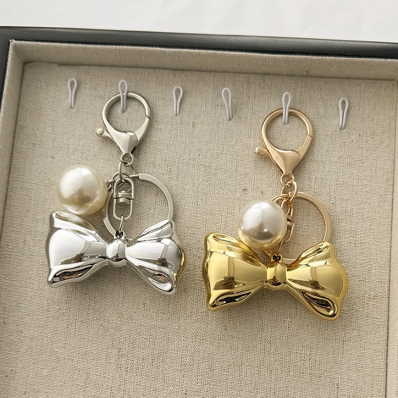 Y2K لؤلؤة كبيرة Bowknot المفاتيح حلقة رئيسية للنساء الفتيات الصداقة هدية حقيبة يد السيارة الديكور المجوهرات المصنوعة يدويا