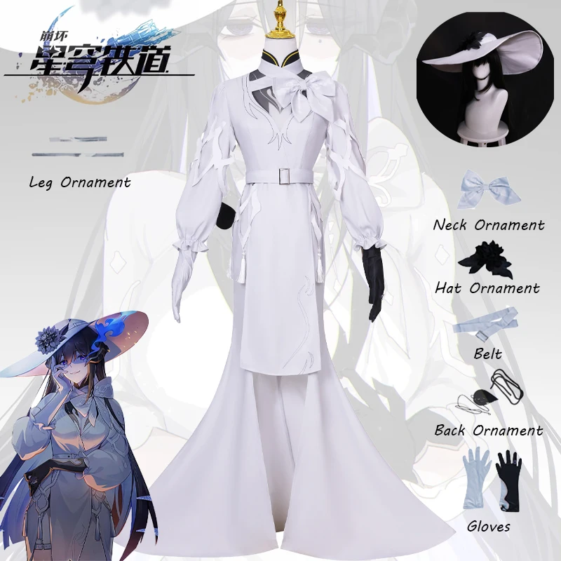 

Constance Cosplay Costume Game Honkai Star Rail Outfit White Evening Dress Hat Halloween Role Play Uniform Party Dress for Women
