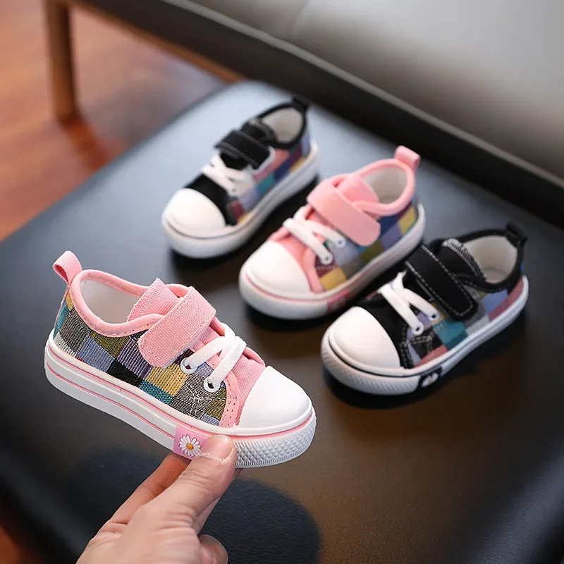 Children's Casual Shoes Toddlers Kids Canvas Sneakers for Boys Girls Fashion Classic Checkered Soft Rubber Sole Spring Autumn