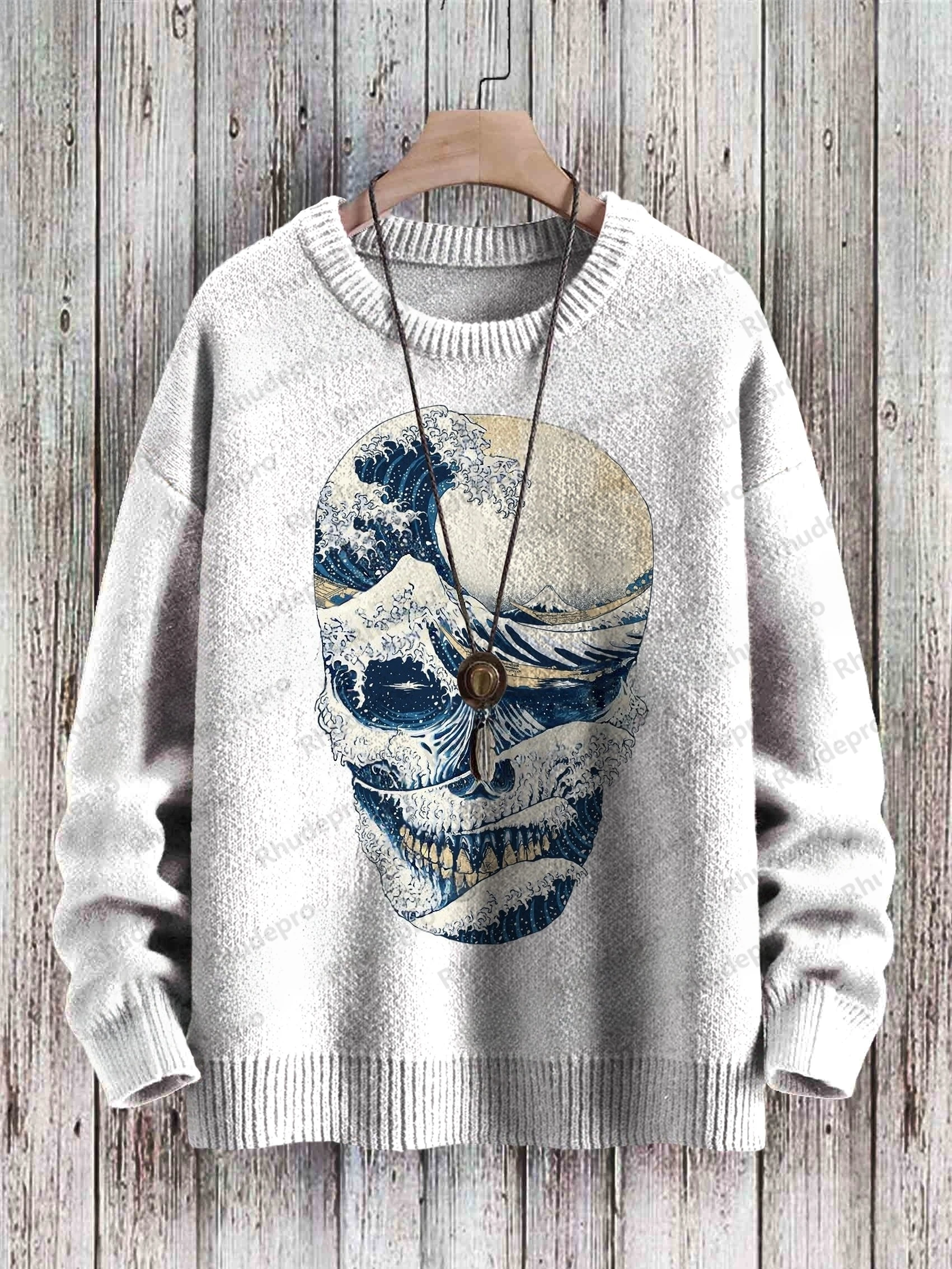 Halloween Ghost Black Cat Art Pattern 3D Printed Men's Knitted Pullover Winter Unisex Casual Warm Knit Pullover Sweater