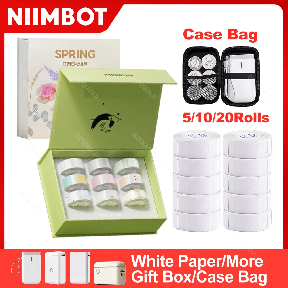 Niimbot D110 D11 Thermal Paper Direct Sticker Labels Roll Set Strong Adhesive Clear Printing Black Case Bag for Pocket Printer