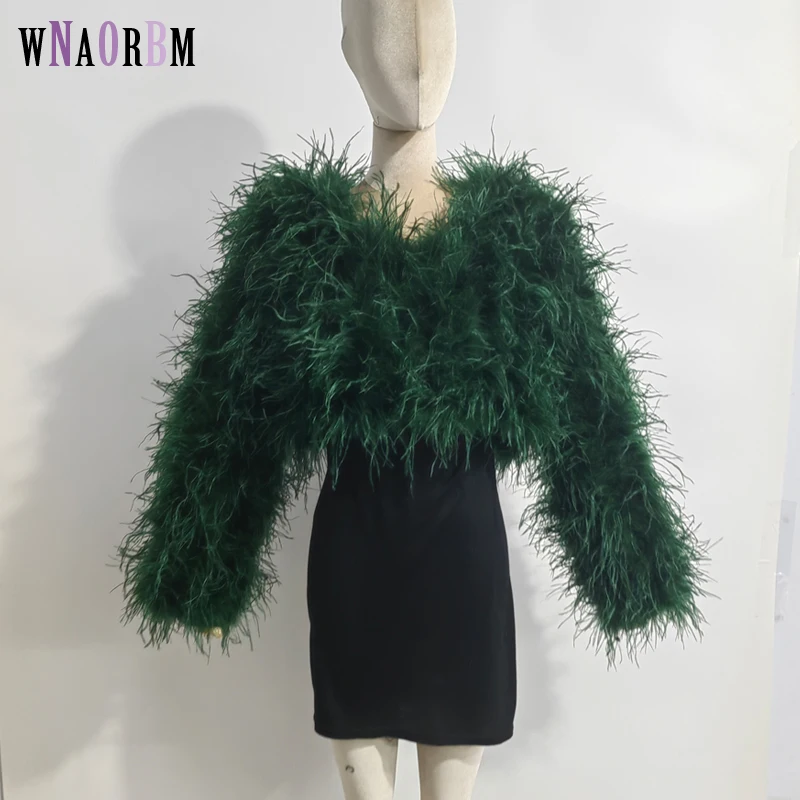 New style women's coat 38 cm 100% natural ostrich hair women's Sexy Real ostrich featherostrich feather jacket Long sleeve