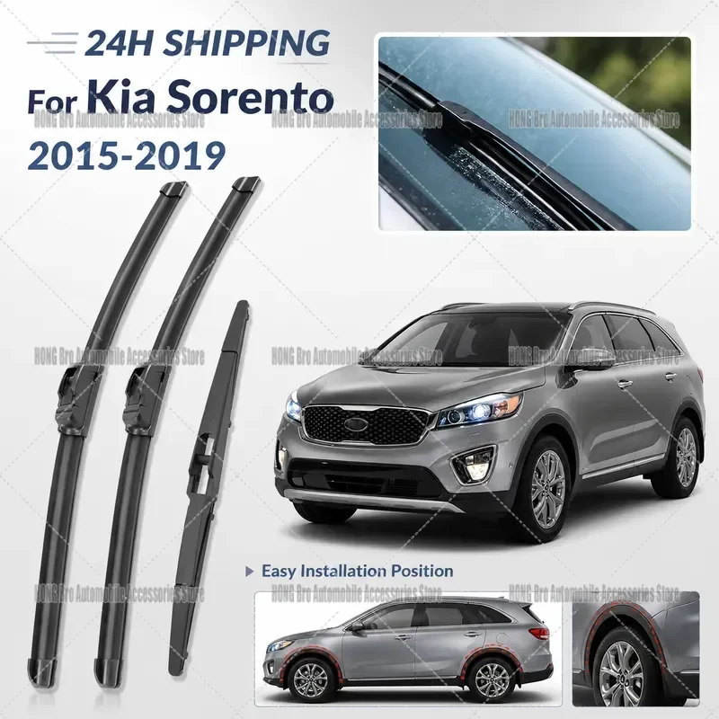 For Kia Sorento MK3 2015-2019 Front Rear Windshield Wiper Blades Set 26+16+11 Inch Window Screen Washer Arm Replacement Parts