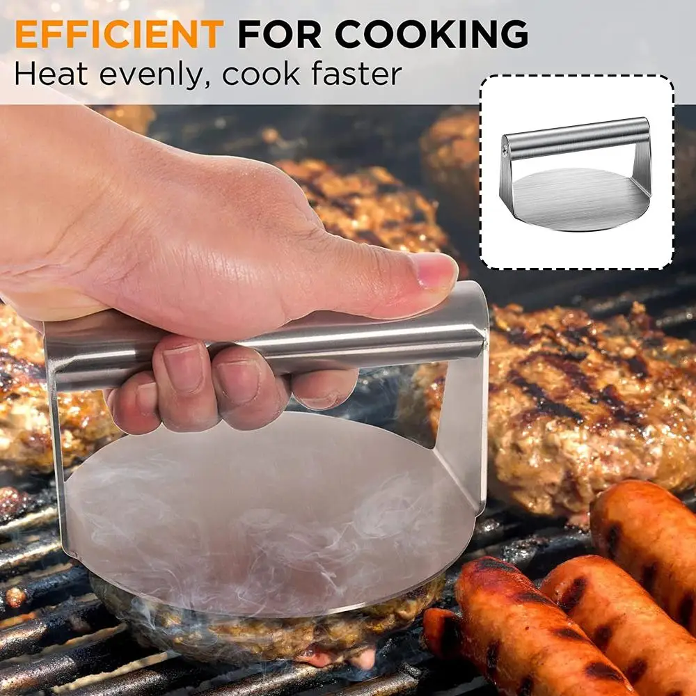Stainless Steel Smash Burger Press Hamburger Patties Meat Masher Circular Meat Press Mold for Deli Meats Kitchen Accessories